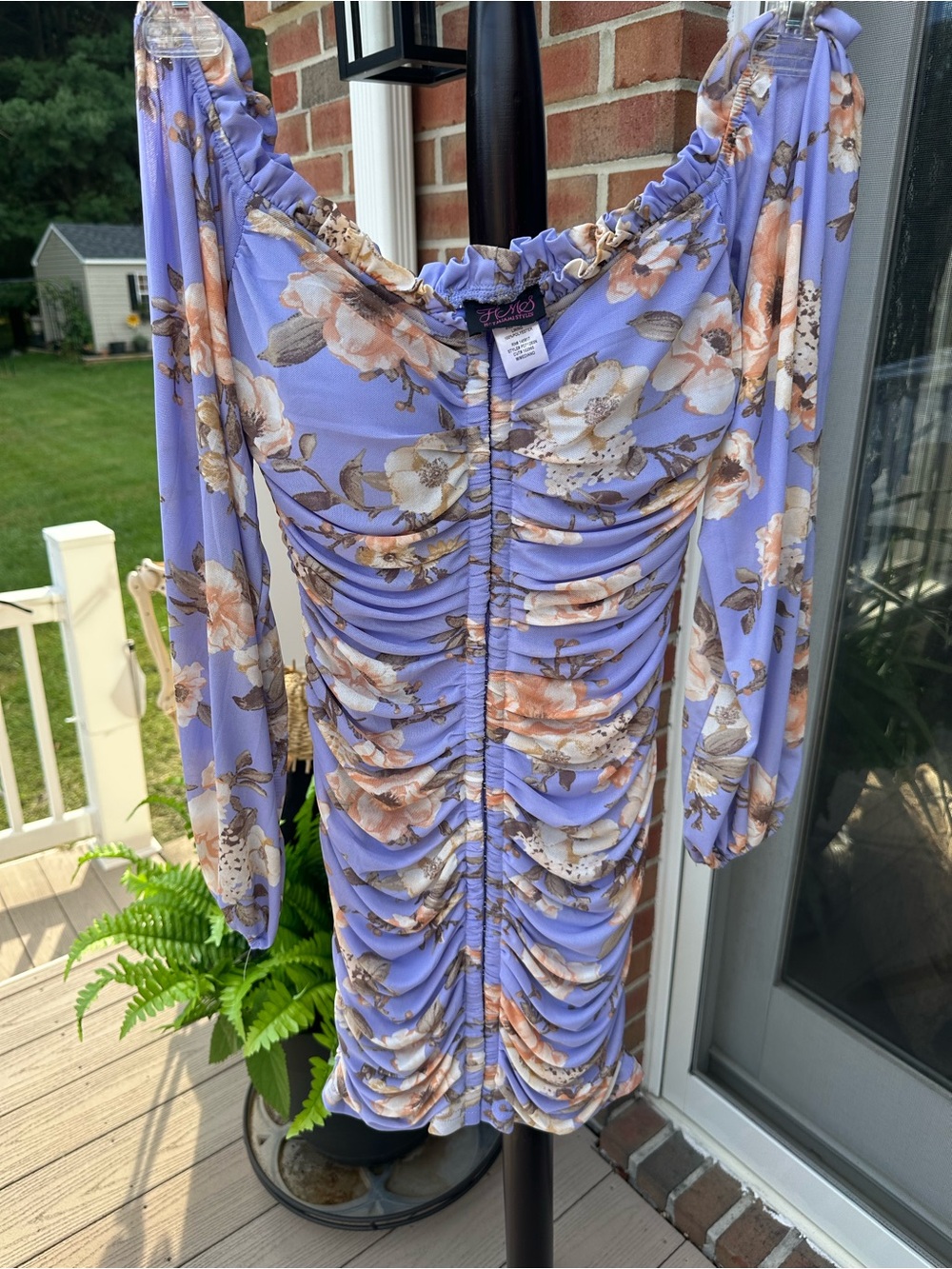 Hot Miami Styles Lavender Floral Ruched Mini Dress